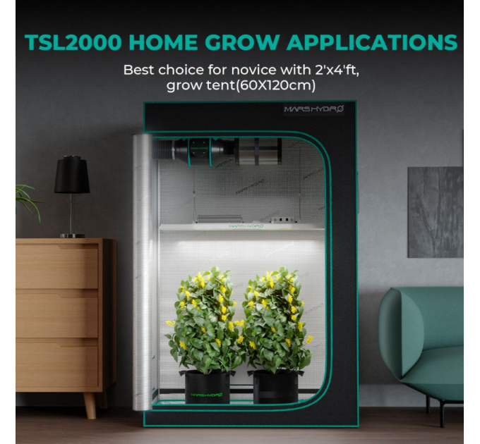 Светодиодная лампа Mars Hydro TSL 2000 Full Spectrum Dimmable 300 Вт + полный спектр для 120х60 палатки