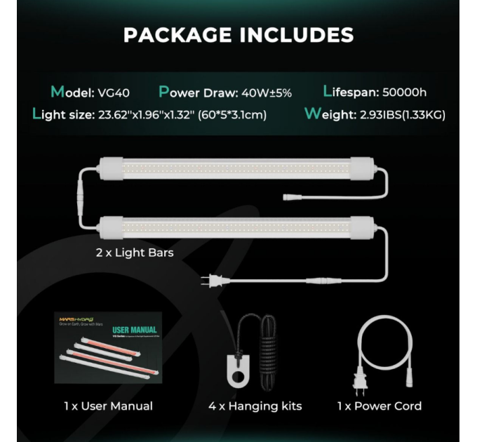 Світлодіодний світильник VG40 40W T5 60см для вирощування розсади та вегетації кімнатних рослин