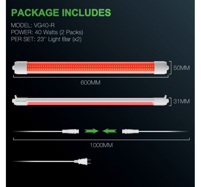 Світлодіодний світильник VG40 Red LED для вирощування кімнатних рослин, додатковий спектр 650-665nm