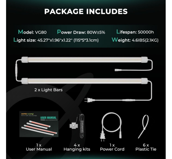 Світлодіодний світильник VG80 80W Under Canopy для вирощування кімнатних рослин та вегетації