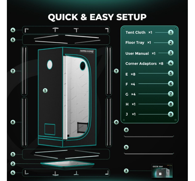 Гідропонний намет для вирощування -70x70x160 см