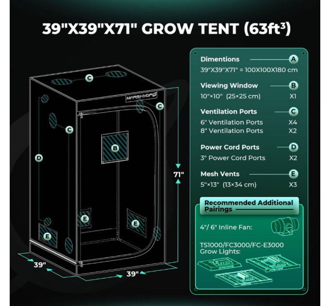 Гідропонний намет для вирощування -100x100x180 см