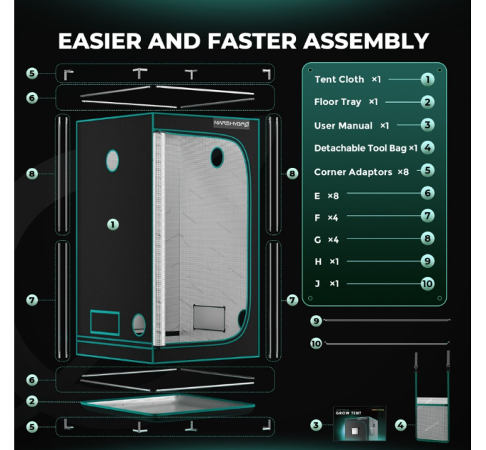 Гідропонний намет для вирощування -100x100x180 см
