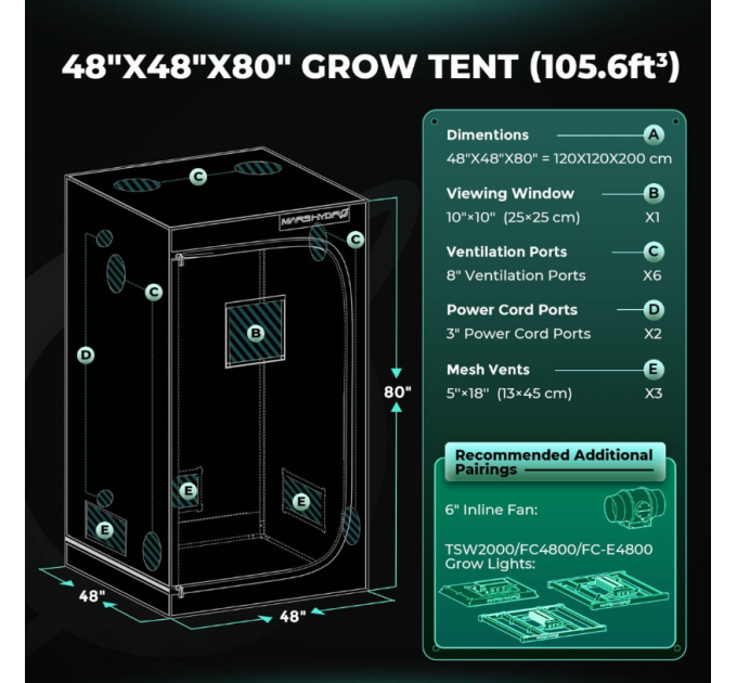Гідропонний намет для вирощування -150x150x200 см