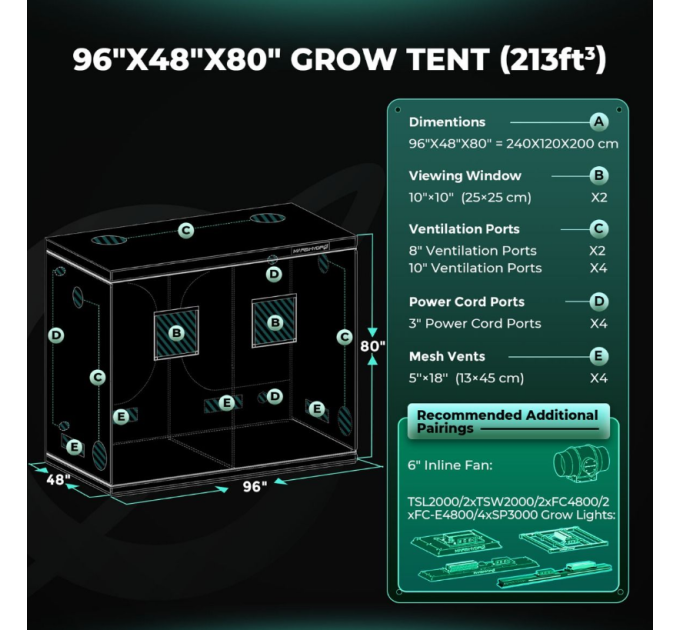 Гідропонний намет 240х120см для вирощування -240x120x200 см