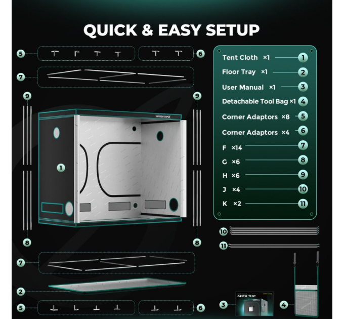 Гідропонний намет 240х120см для вирощування -240x120x200 см