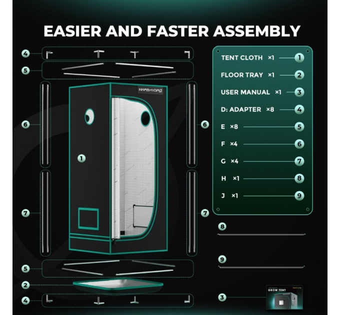 Гидропонная палатка 60х60см для выращивания -60x60x140 см