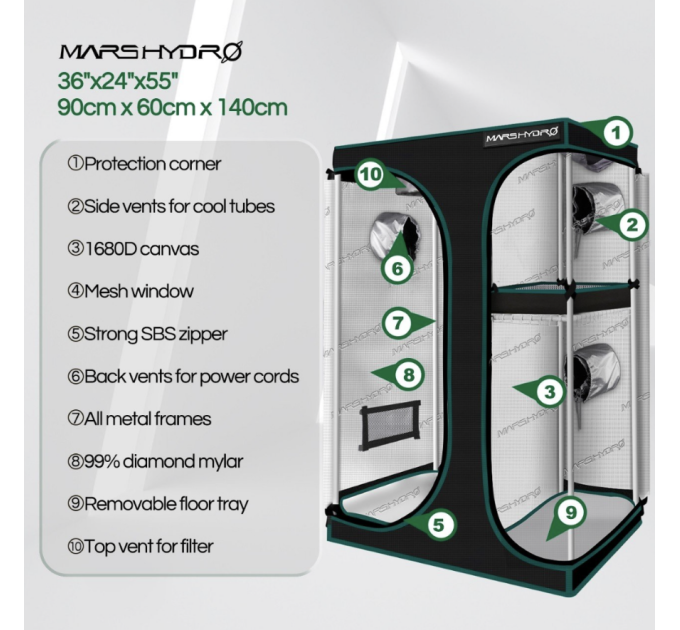 Гроубокс Mars Hydro 2-in-1 90X60X140 cm