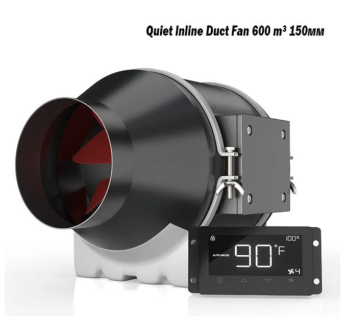 Канальний вентилятор з контролером температури та вологості Quiet Inline Duct Fan 600 m³ 150мм