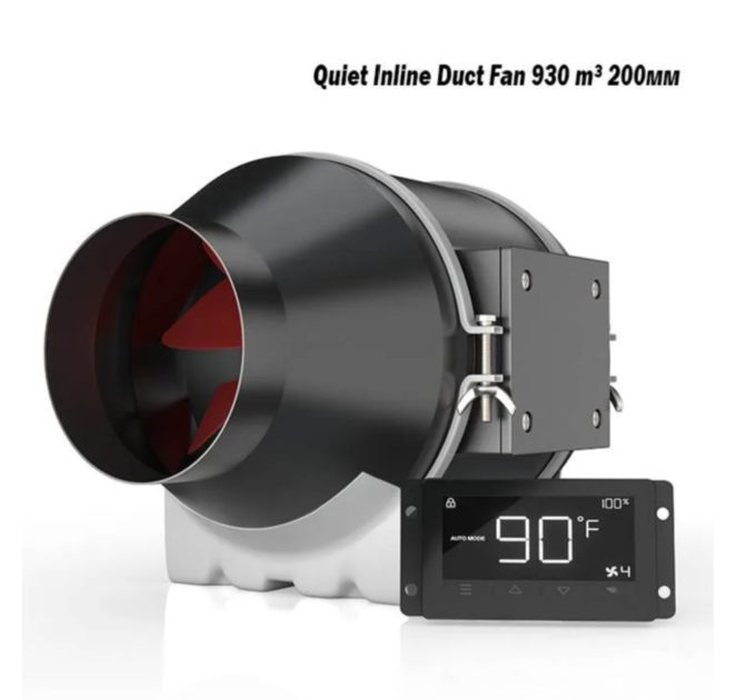 Канальний вентилятор з контролером температури та вологості Quiet Inline Duct Fan 930 m³ 200мм