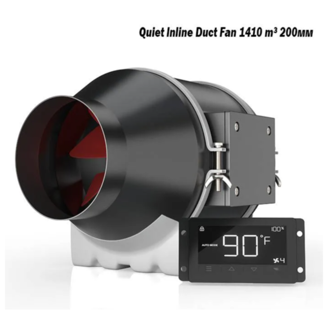 Канальный вентилятор с контроллером температуры и влажности Quiet Inline Duct Fan 1410 м³/ч 200 мм
