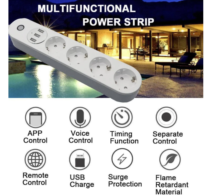 WiFi сетевой фильтр на 4 розетки SA-P402A