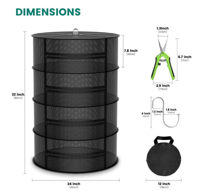 Mars Hydro 4-рівнева сітчаста сушарка для трав із секатором