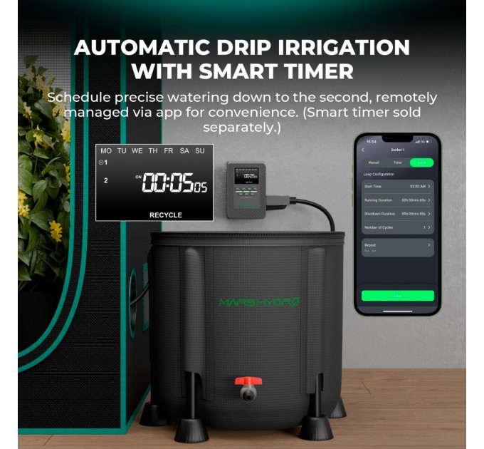 Mars Hydro Новий складаний комплект крапельного зрошення з відром для 8 кімнатних рослин