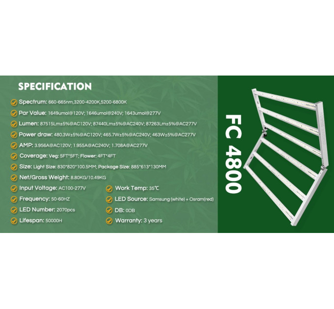 Mars Hydro FC 4800 Led Grow Light Full Spectrum Samsung LM301B Osram Diodes Inventronics Driver Hydroponic Commercial Greenhouse Grow 4ft×4ft 480W